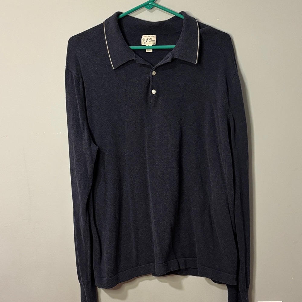 J. Crew Men's Navy Cotton Silk Polo Shirt Grandpacore Quiet Luxury Vintage Soft
